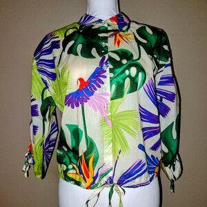 Marc New York Jeans Tropical Bird Print Summer Blouse Size M